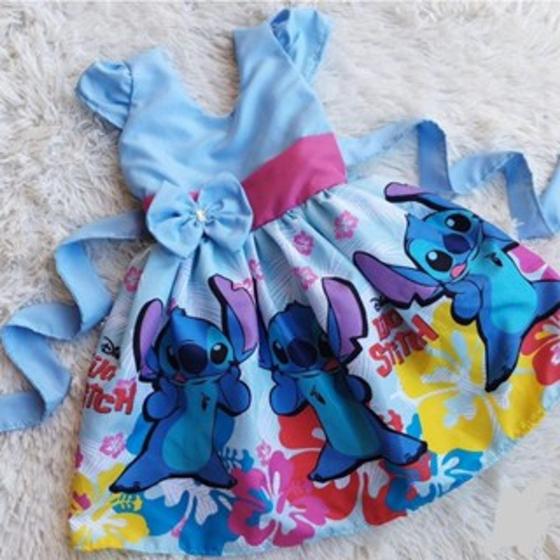 Vestido Menina Infantil Temático Stitch Azul - AUREA - Vestido Feminino ...