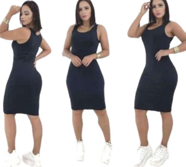 Imagem de Vestido mid cavado alça canelado decote canoa Feminina novidade casual-chic