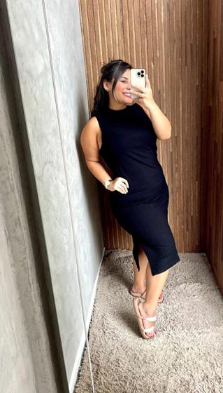 Imagem de Vestido Midi Canelado Regata com Fenda Plus Size  