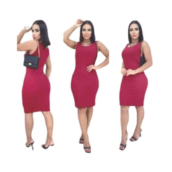 Imagem de Vestido midi canelado regata gola rasa moda feminina