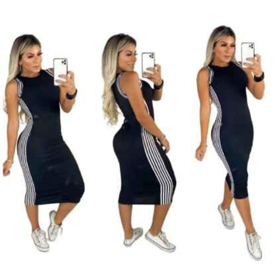 Imagem de Vestido Midi Cavado em Malha Canelada com Detalhe de Faixa Lateral