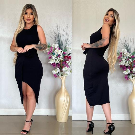 Imagem de Vestido Midi com fenda lateral e faixa para regular na cintura