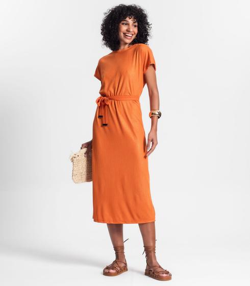 Imagem de Vestido Midi Em Ribana Canelada Lurex Rovitex Laranja