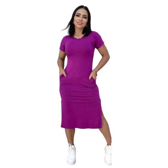 Imagem de Vestido midi feminino com bolso moda evangélica vestidos mid de festa