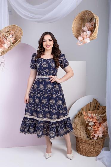 Imagem de Vestido Midi Feminino Manga Princesa Delicado Tecido Lese