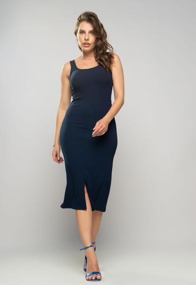 Imagem de Vestido  Midi Fenda Canelado Azul Salvatore Fashion