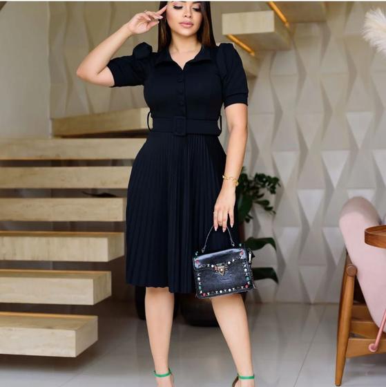 Imagem de Vestido Midi Gode Evangelico Rodado Plissado Com Cinto Plus Size Lindo Luxo Moda feminina Oferta Barato