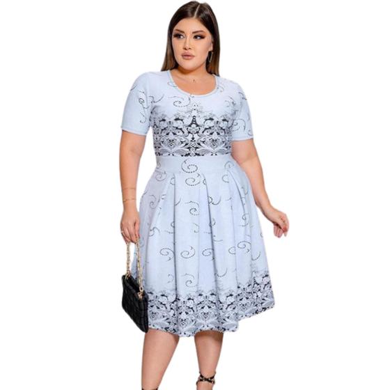 Imagem de Vestido Midi Godê Plissado sem Cinto Branco Tecido com Relevo