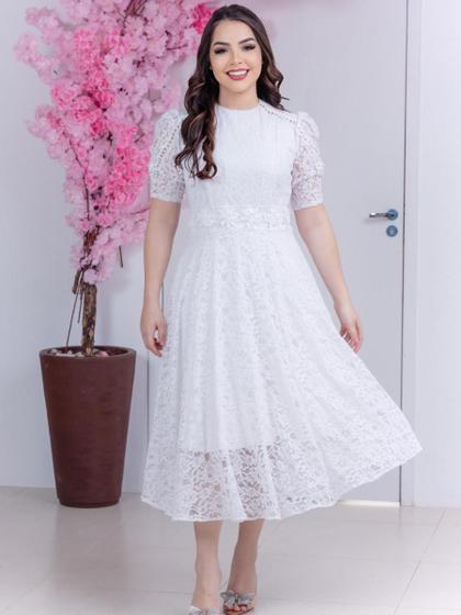 Imagem de Vestido Midi Gola Alta com Manga de Festa Casamento Noiva Soltinho