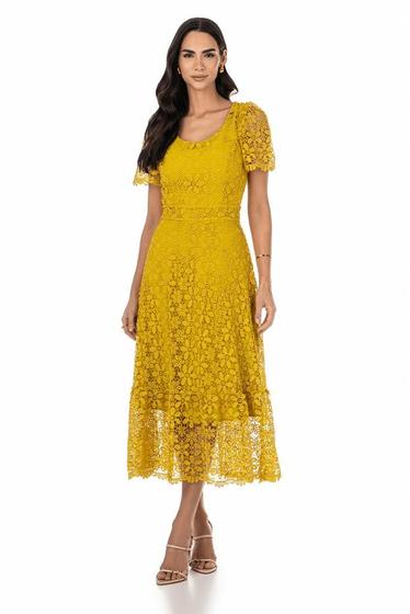 Imagem de Vestido Midi Guipir Godê Com Babado Amarelo Via Tolentino