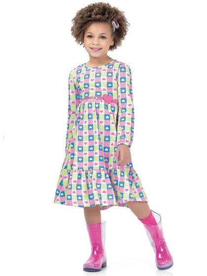 Imagem de Vestido Midi Infantil Manga Longa Em Meia malha Corações Tam 4 a 10 - Fakini