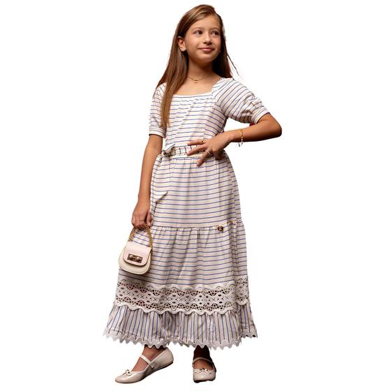 Imagem de Vestido Midi Listrado Juvenil Moda Evangélica