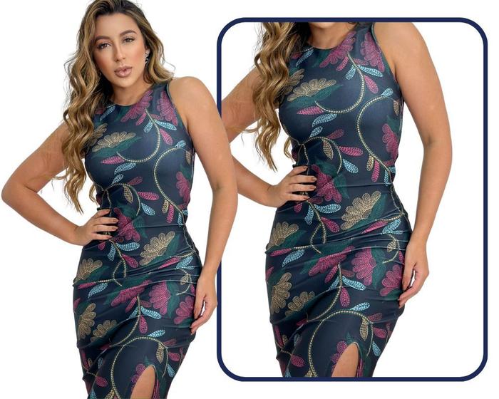 Imagem de Vestido Midi Modelador Estampado Preto