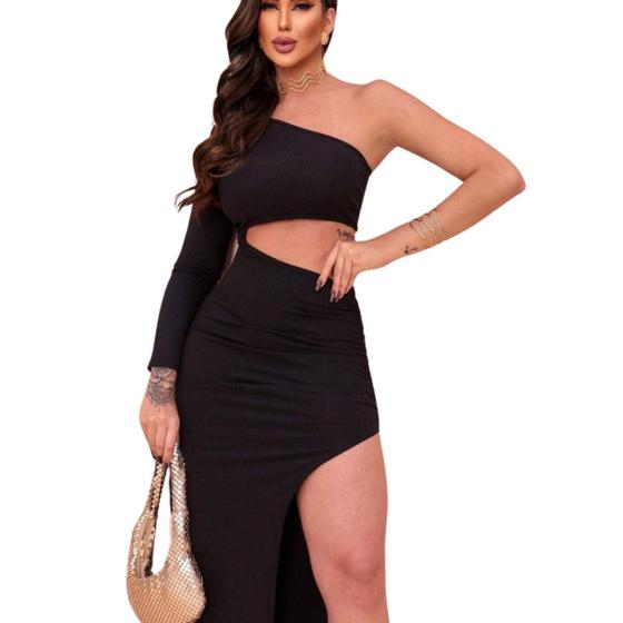 Imagem de Vestido Midi mula manca Abertura Barriga Lateral Blogueira