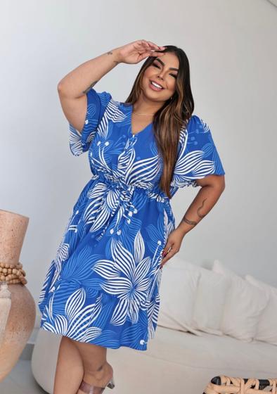 Imagem de Vestido mídi Paula em viscolinho forrado estampado barrado plus size disponível do G1 ao G3
