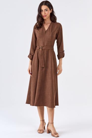 Imagem de Vestido Midi PKS Com Cinto Marrom