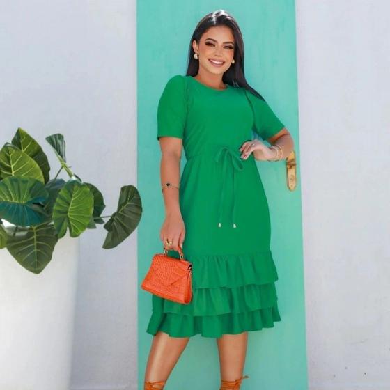 Imagem de Vestido Midi Plus Size 3 Babados Moda Evangélica Feminina