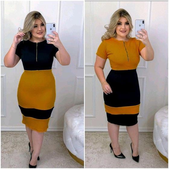 Imagem de Vestido Midi Plus Size Biocolor ziper Moda Feminina Evangélica