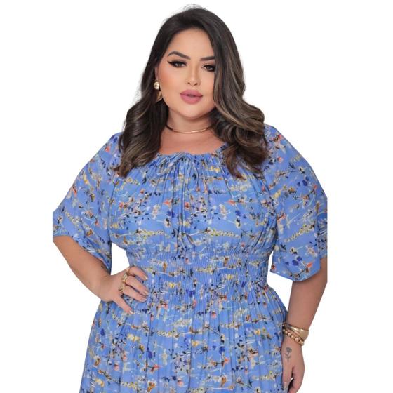 Imagem de Vestido Midi Plus Size Moda Tamanho Grande Blogueira Floral