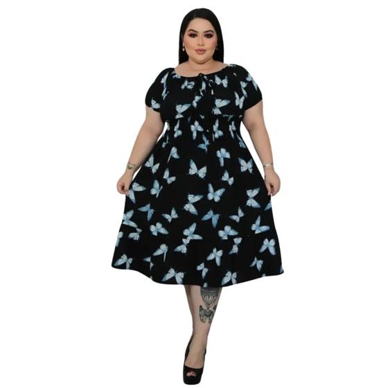 Imagem de Vestido Midi Plus Size Moda Tamanho Grande Blogueira Floral