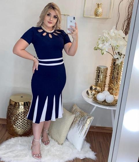 Imagem de Vestido MIDI Plus Size Nesga Moda Feminina Evangélica