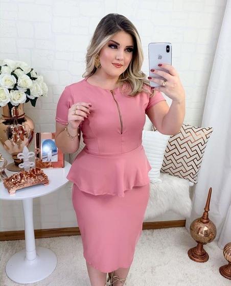 Imagem de Vestido Midi Plus Size Peplum zíper Moda Feminina Evangélica