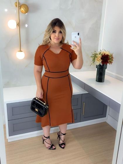 Imagem de Vestido Midi Plus Size Viés Moda Evangélica Feminina