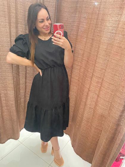 Imagem de Vestido Midi Preto Com Cinto Faixa