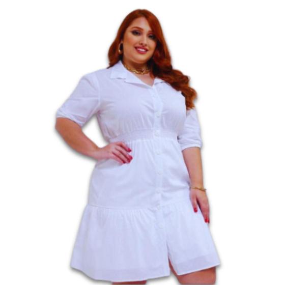 Imagem de Vestido Midi Tricoline Lastex Forrado 100% Algodão c/ Abertura com Botões Plus Size