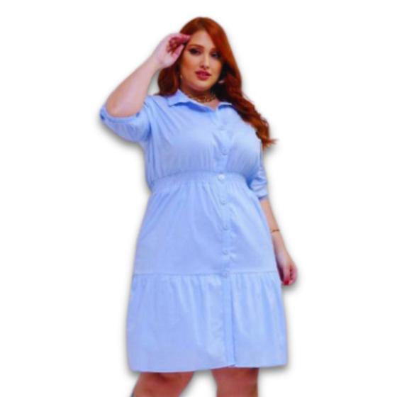 Imagem de Vestido Midi Tricoline Lastex Forrado 100% Algodão c/ Abertura com Botões Plus Size