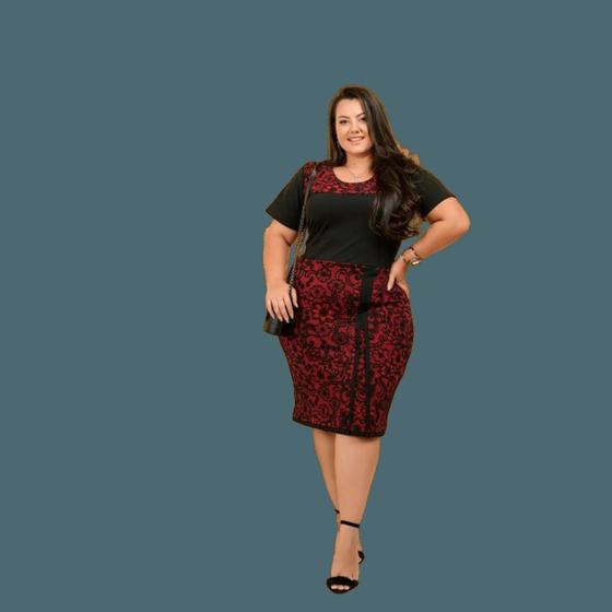 Imagem de Vestido Midi Tubinho Plus Size Evangelico Social Feminino Estampado Canelado Confortavel