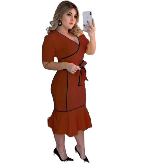 Imagem de Vestido Midi Viés Transpassado Moda Evangélica Feminina