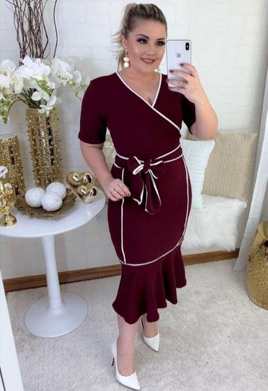 Imagem de Vestido Midi Viés Transpassado Moda Evangélica Feminina