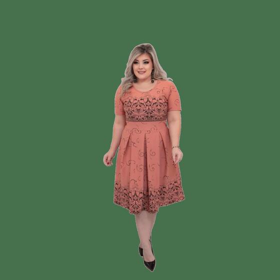 Imagem de Vestido Moda Evangelica Boneca Social Rodado Florido Plus Size Canelado Feminino