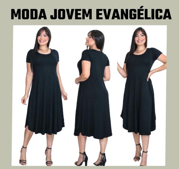 Imagem de Vestido Moda Jovem Evangélico Midi Elegante Assimétrico