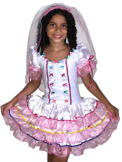 Imagem de Vestido Noiva Caipira Luxo Infantil Menina Dança Festa Tema Quadrilha Ana Fantasias