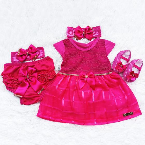 Vestido Para Bebê Recém Nascido À Meses Kit Com Pçs Luxo Pink