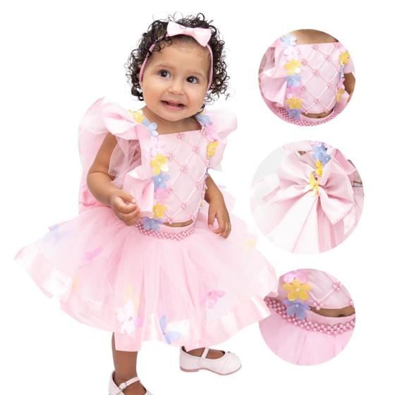 Imagem de Vestido Para Bebês Rosa Bolo Fofo