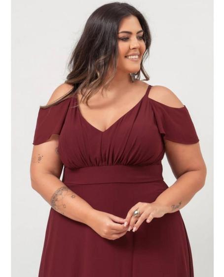 Imagem de Vestido para festa longo plus size, Marsala tamanho 54.