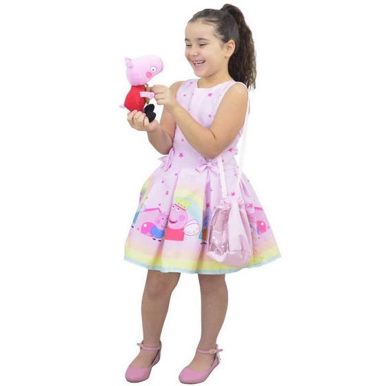 Imagem de Vestido Peppa Pig Com Bolsa Rosa e Pelúcia