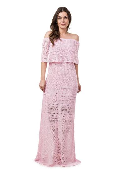 Imagem de Vestido Pink Tricot Longo Ombro a Ombro Feminino 4815