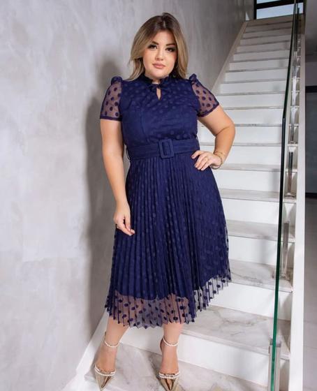 Vestido Plissado de tule com Cinto Moda Evangélica Menor preço em Vestido Plissado de tule com Cinto Moda Evangélica
