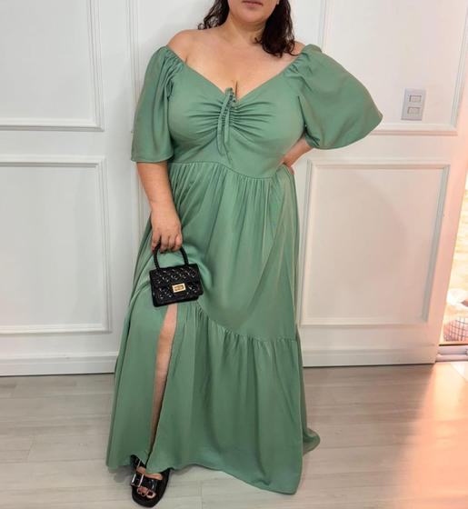 Imagem de Vestido Plus Size Candy Collor Longo Cigana Fenda Frontal