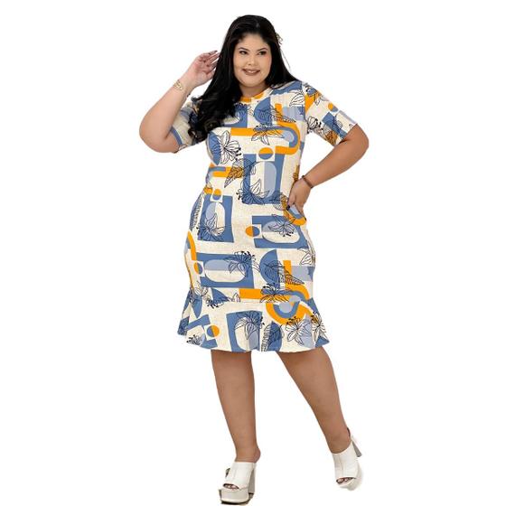 Imagem de Vestido Plus Size Estampado Soltinho Manga Ou Sem Manga