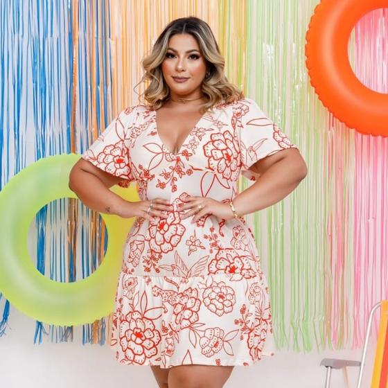 Imagem de Vestido Plus Size Feminino Estampado Curto 0425