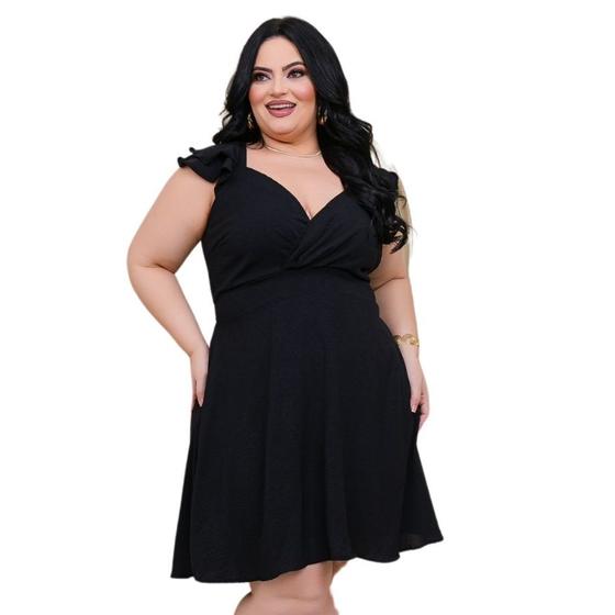 Imagem de Vestido Plus Size Feminino Rodado Decote V Manga c Babados 0535