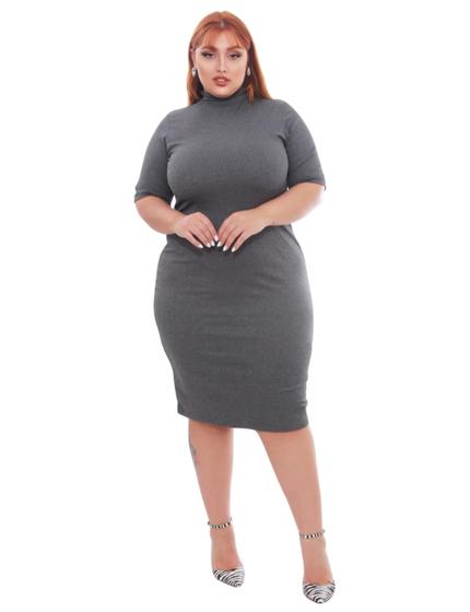 Imagem de Vestido plus size feminino tigresa midi canelado evangélicos tubinho festa