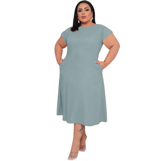 Imagem de Vestido Plus Size Linho Midi Tendência Moda Grande Festa