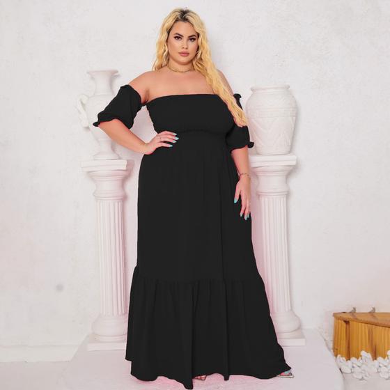 Imagem de Vestido Plus Size Longo Manga Curta Princesa Ombro A Ombro Ajustável Ao Corpo G GG G1 G2