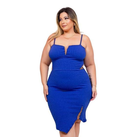 Imagem de Vestido Plus Size Midi Alcinha Decote Tule Fenda c Tule 0466